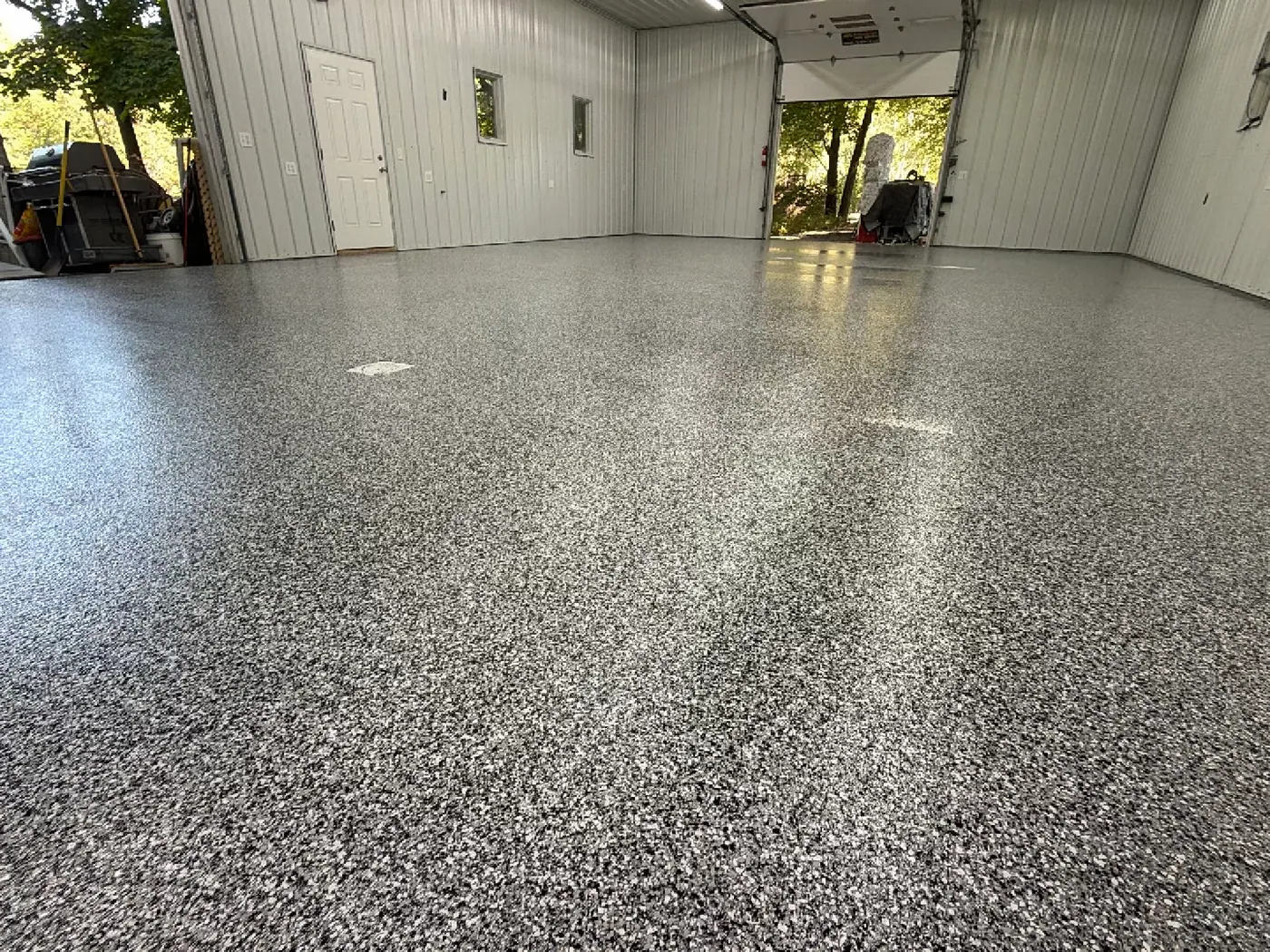 The same garage floor finished in Domino