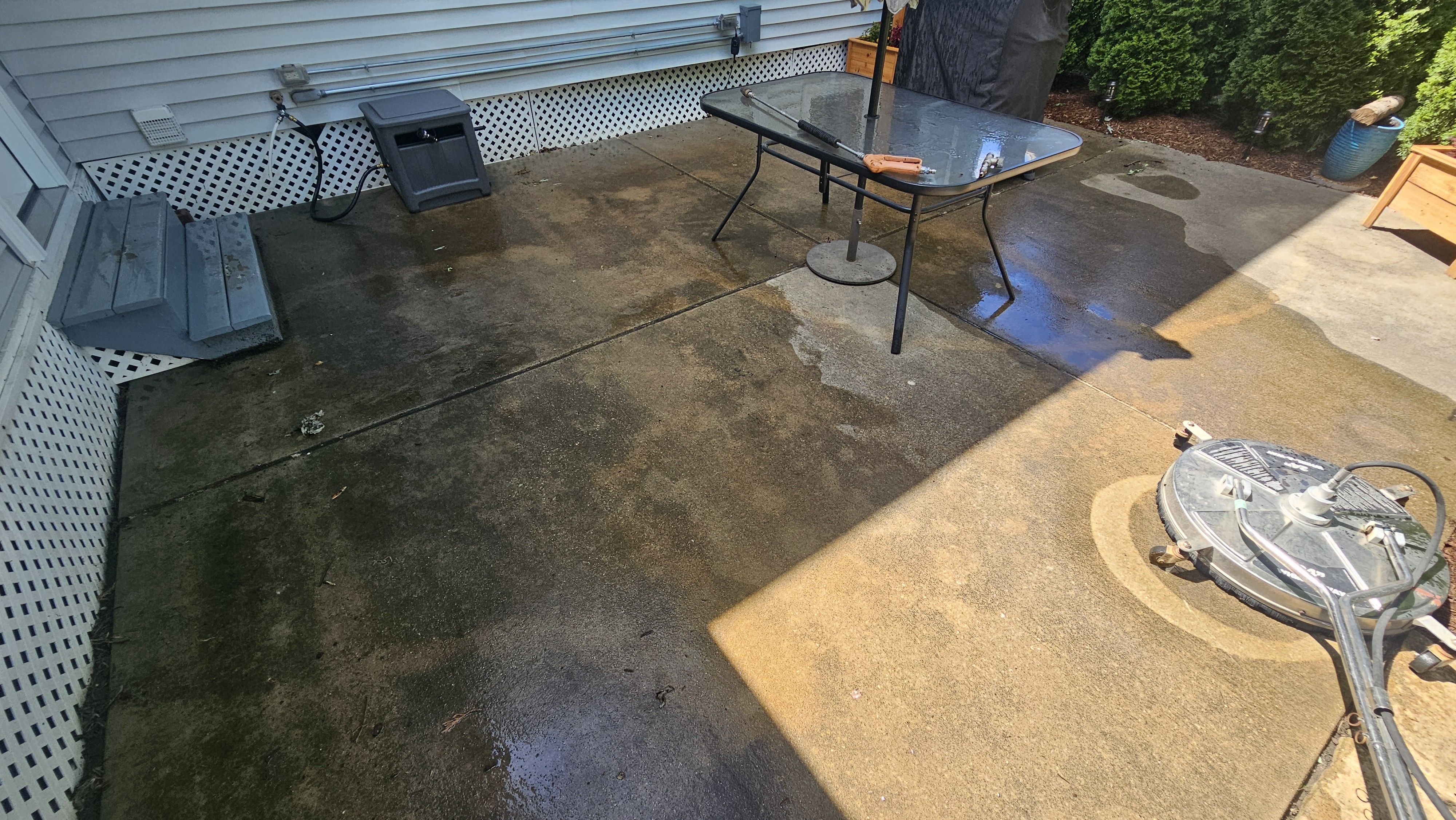 Another angle of the concrete surface undergoing preparation